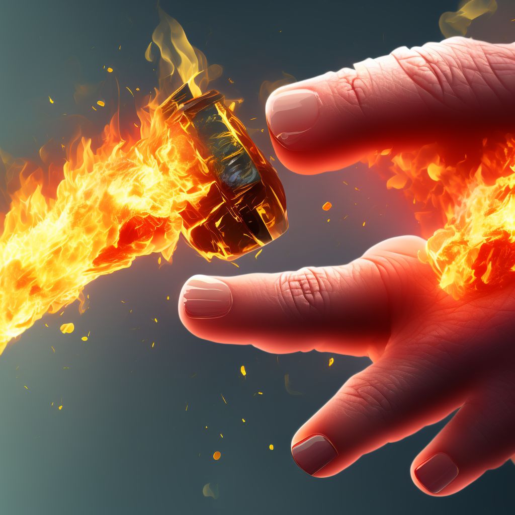 Burn of second degree of multiple right fingers (nail), including thumb, subsequent encounter digital illustration