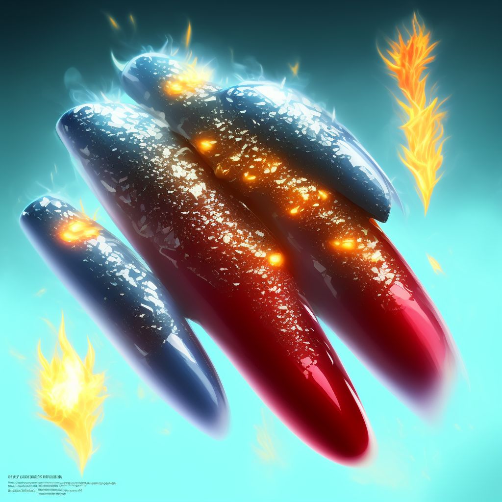 Burn of second degree of multiple right fingers (nail), including thumb, sequela digital illustration