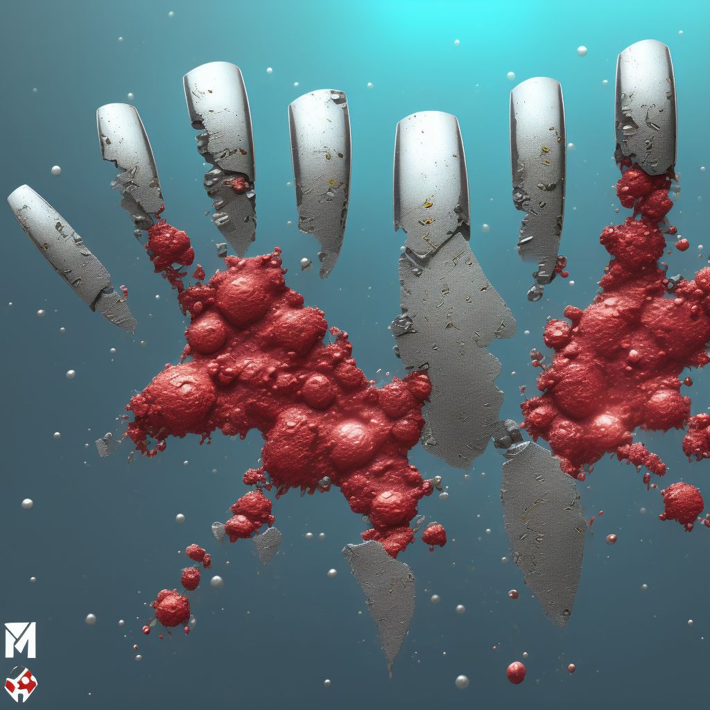 Corrosion of first degree of multiple right fingers (nail), not including thumb, sequela digital illustration