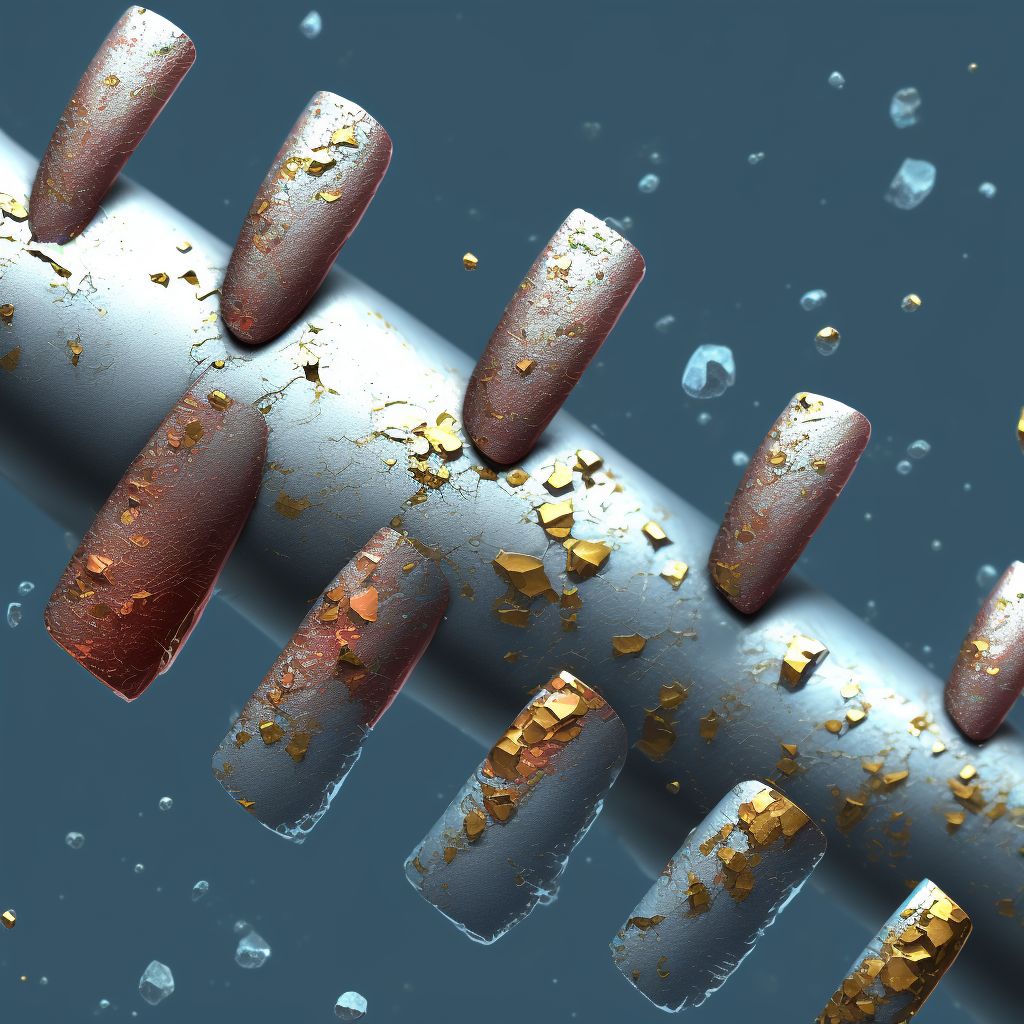 Corrosion of first degree of multiple right fingers (nail), including thumb, sequela digital illustration