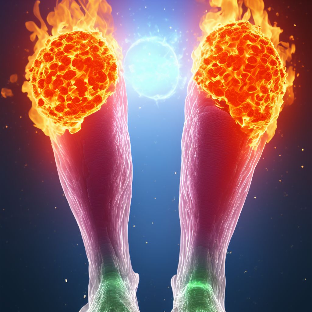 Burn of first degree of multiple sites of right lower limb, except ankle and foot, sequela digital illustration