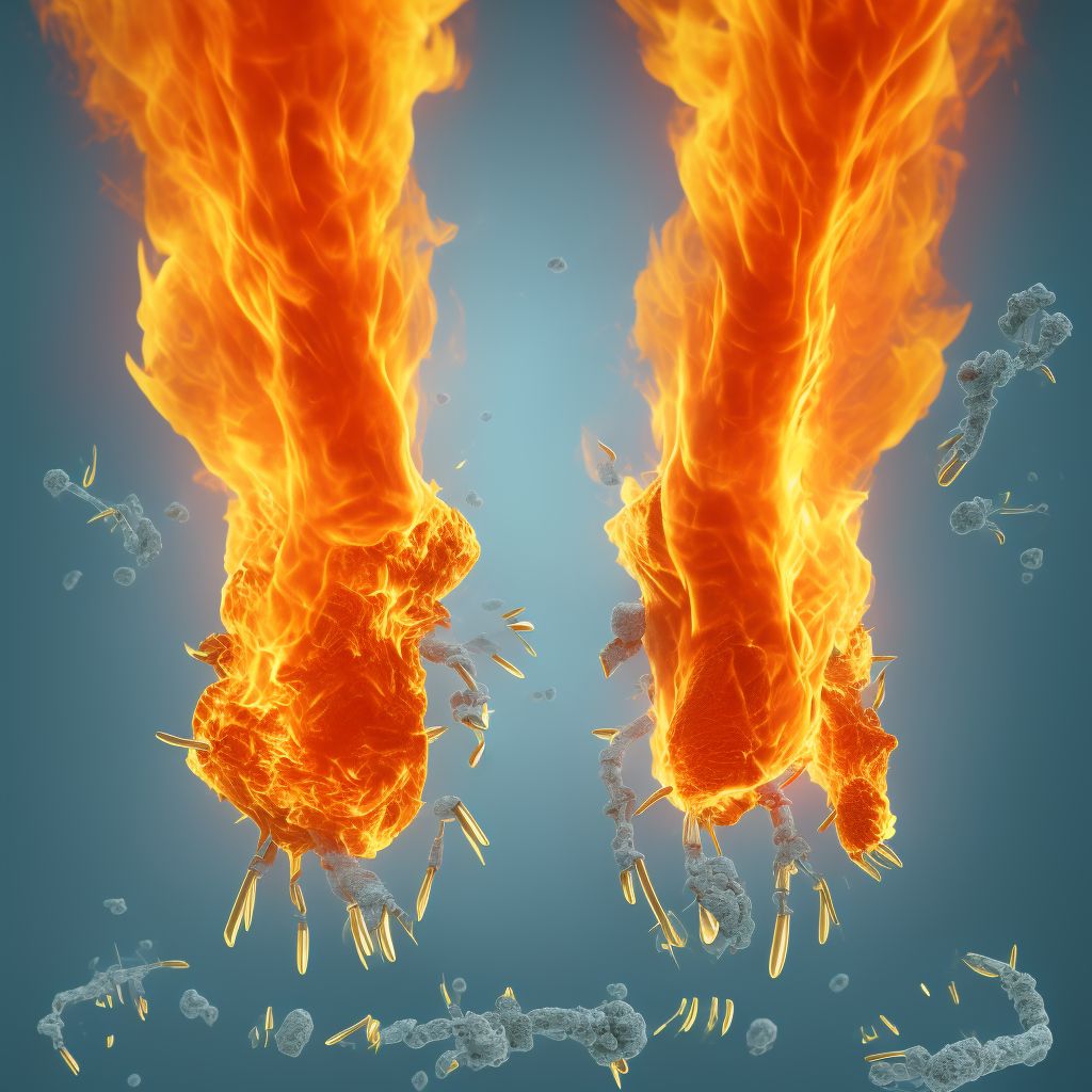 Burn of second degree of unspecified site of right lower limb, except ankle and foot, initial encounter digital illustration