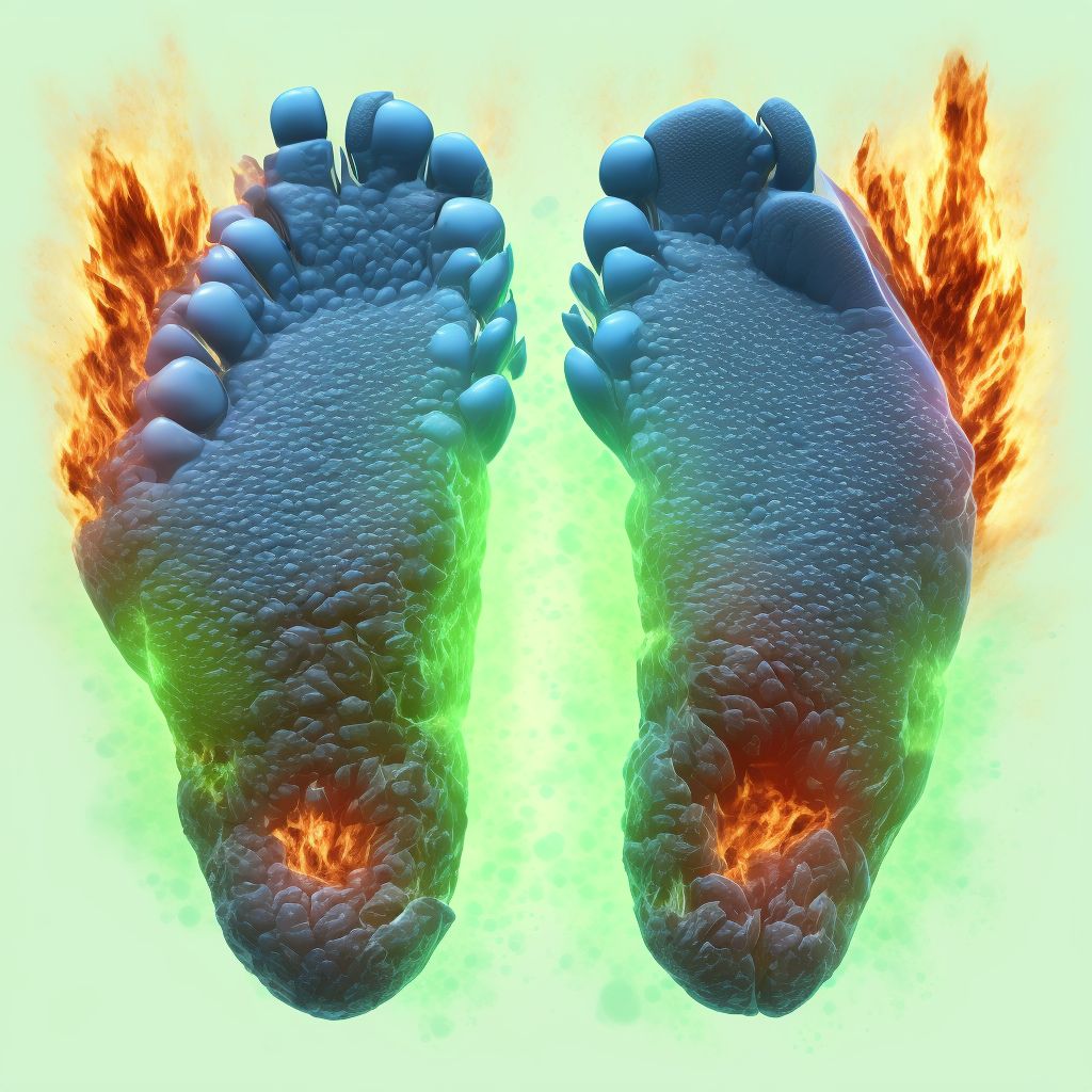 Burn of second degree of multiple sites of unspecified lower limb, except ankle and foot, initial encounter digital illustration