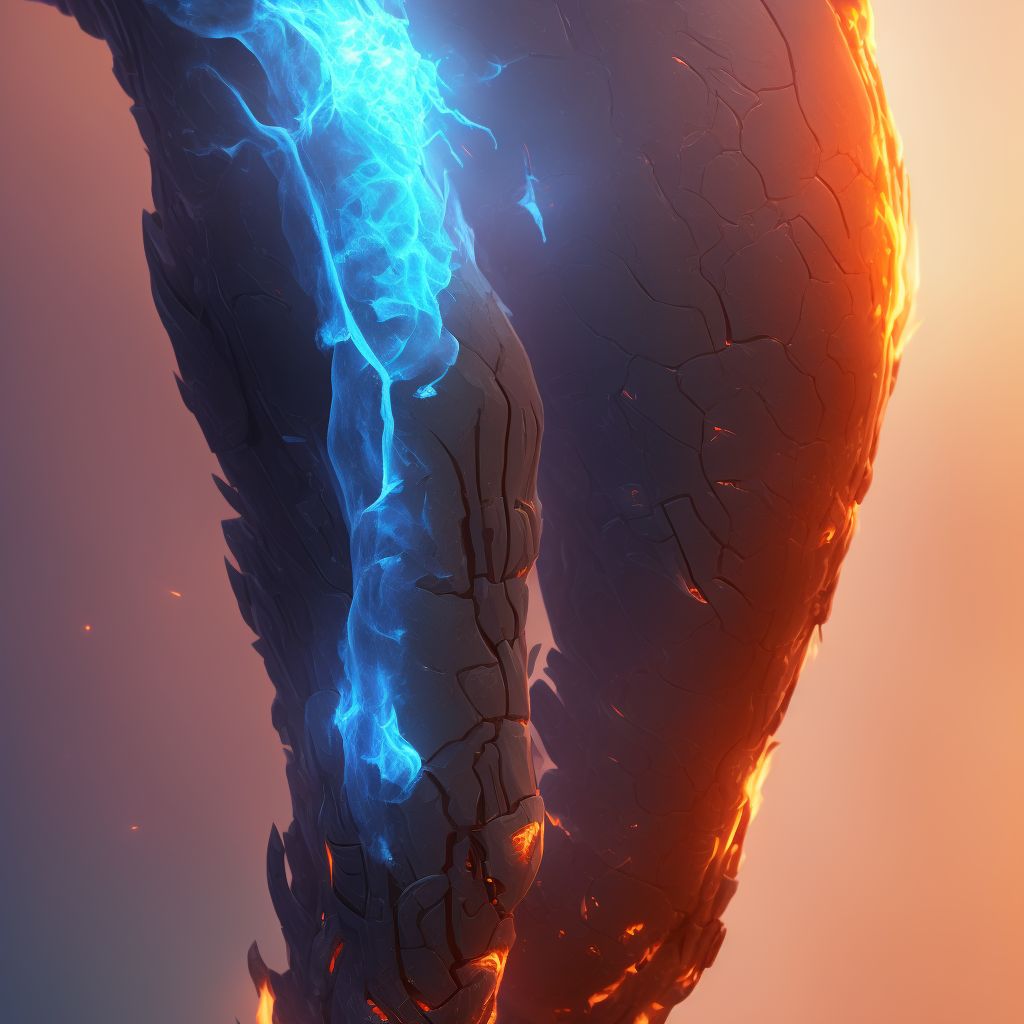 Burn of third degree of right lower leg, sequela digital illustration