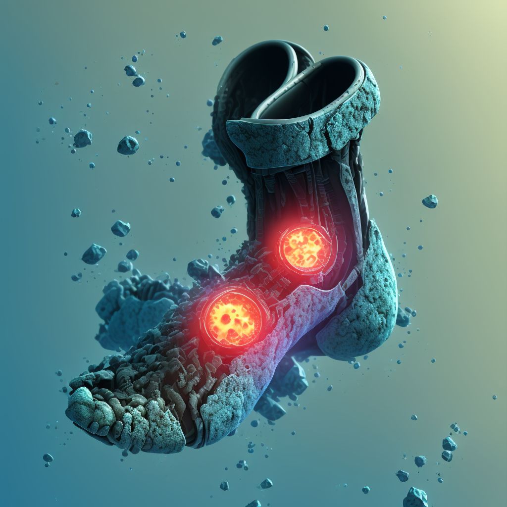 Corrosion of third degree of unspecified site of left lower limb, except ankle and foot, sequela digital illustration