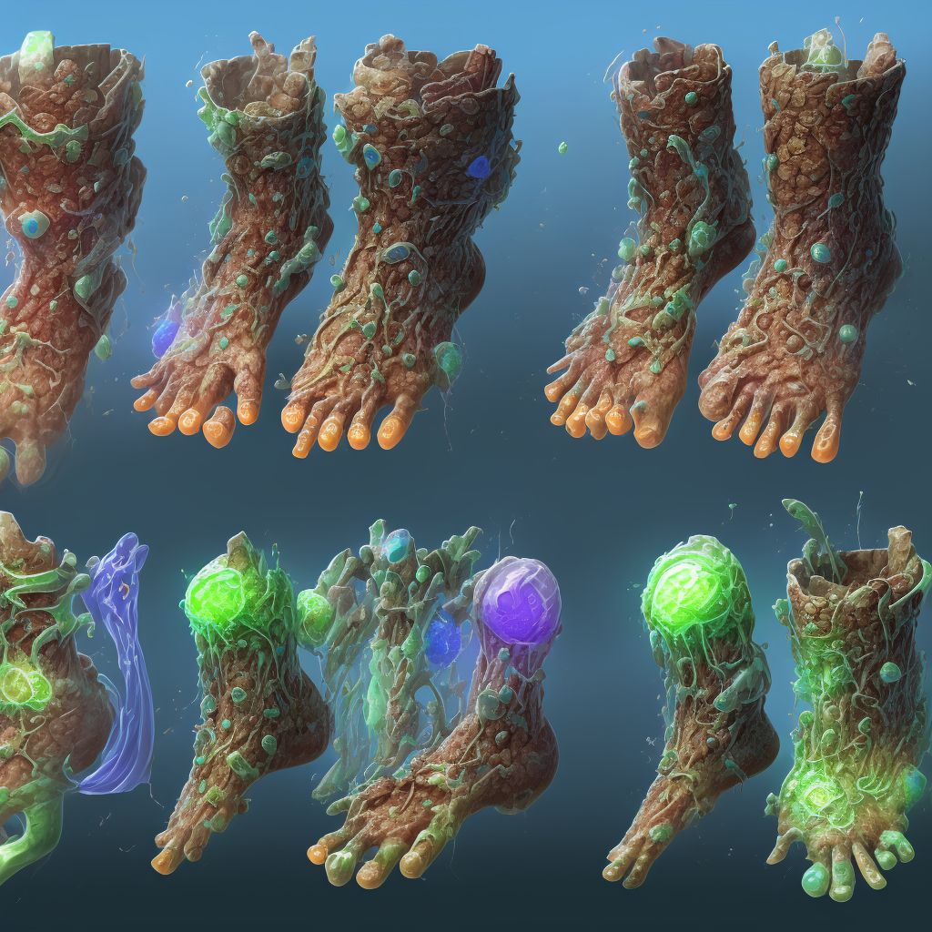 Corrosion of third degree of multiple sites of right lower limb, except ankle and foot, sequela digital illustration