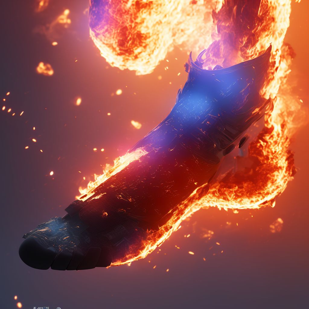 Burn of first degree of unspecified foot, initial encounter digital illustration