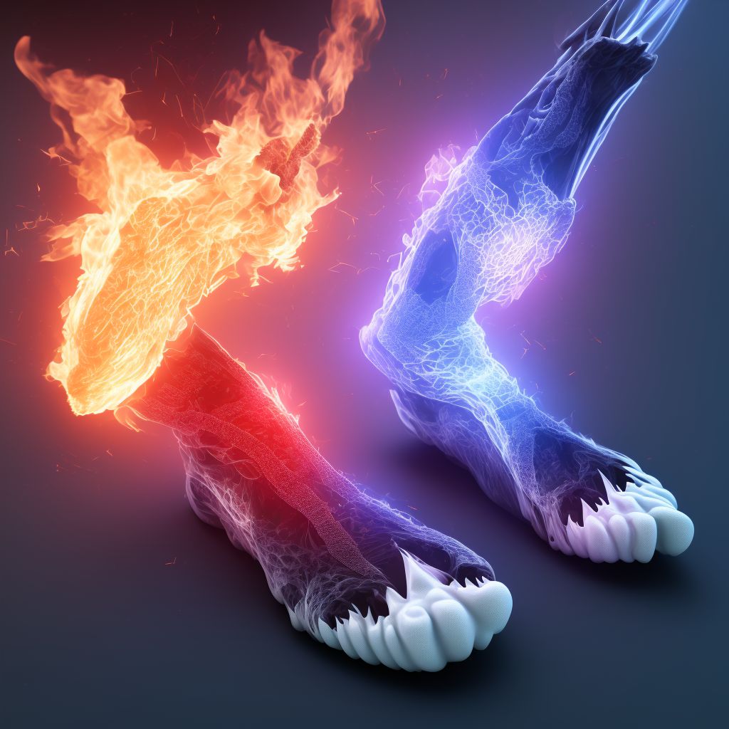 Burn of second degree of unspecified foot, subsequent encounter digital illustration