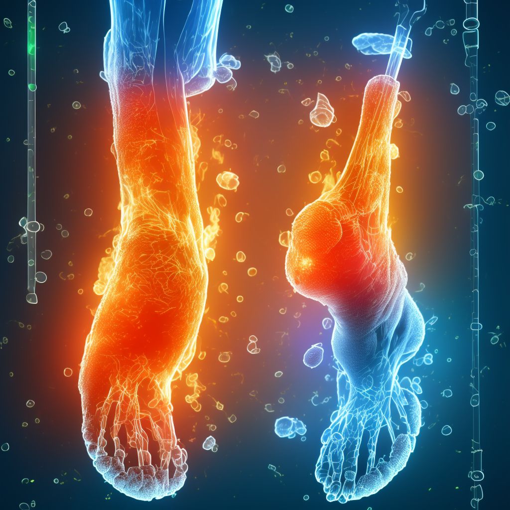 Burn of second degree of multiple sites of right ankle and foot, sequela digital illustration