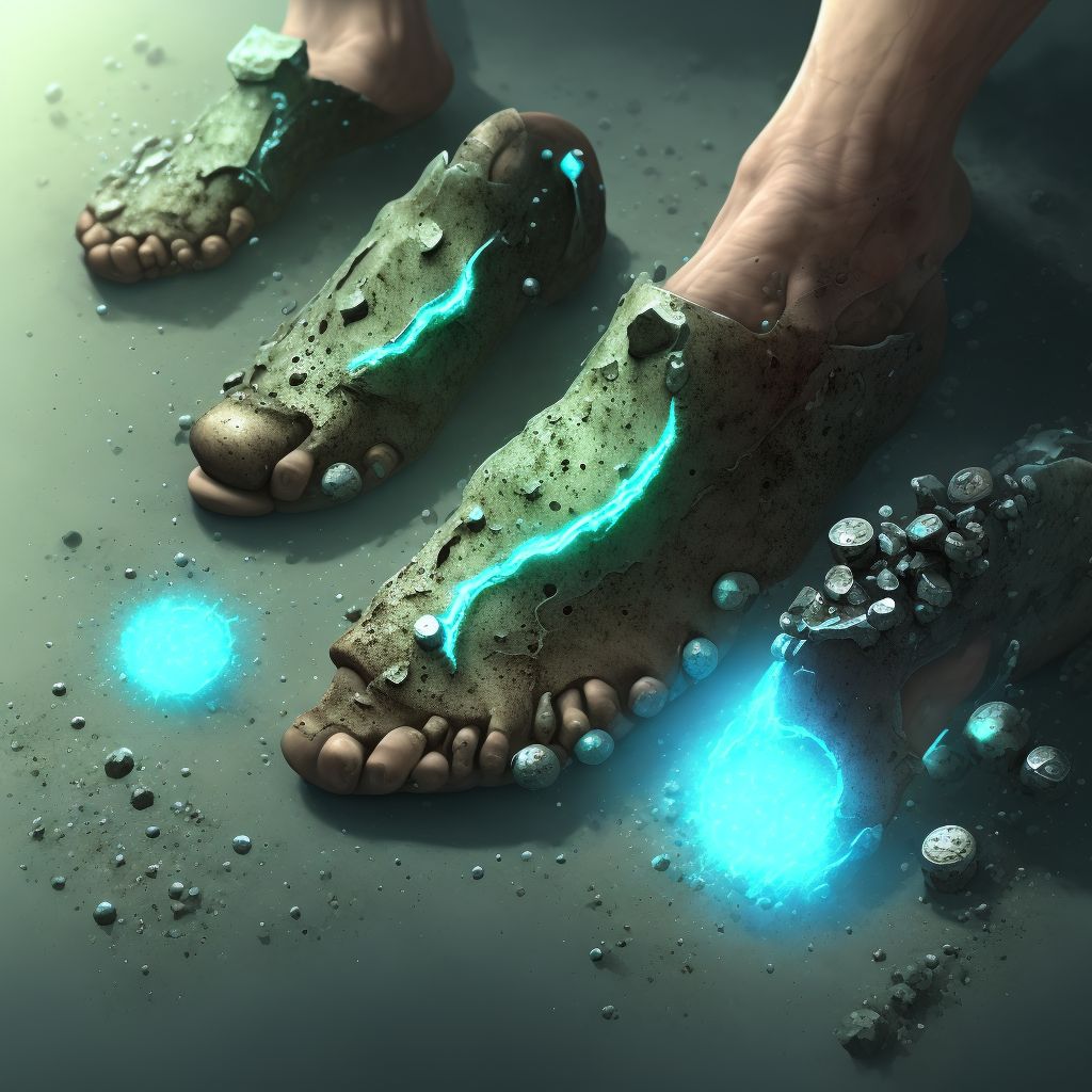 Corrosion of unspecified degree of right foot, initial encounter digital illustration