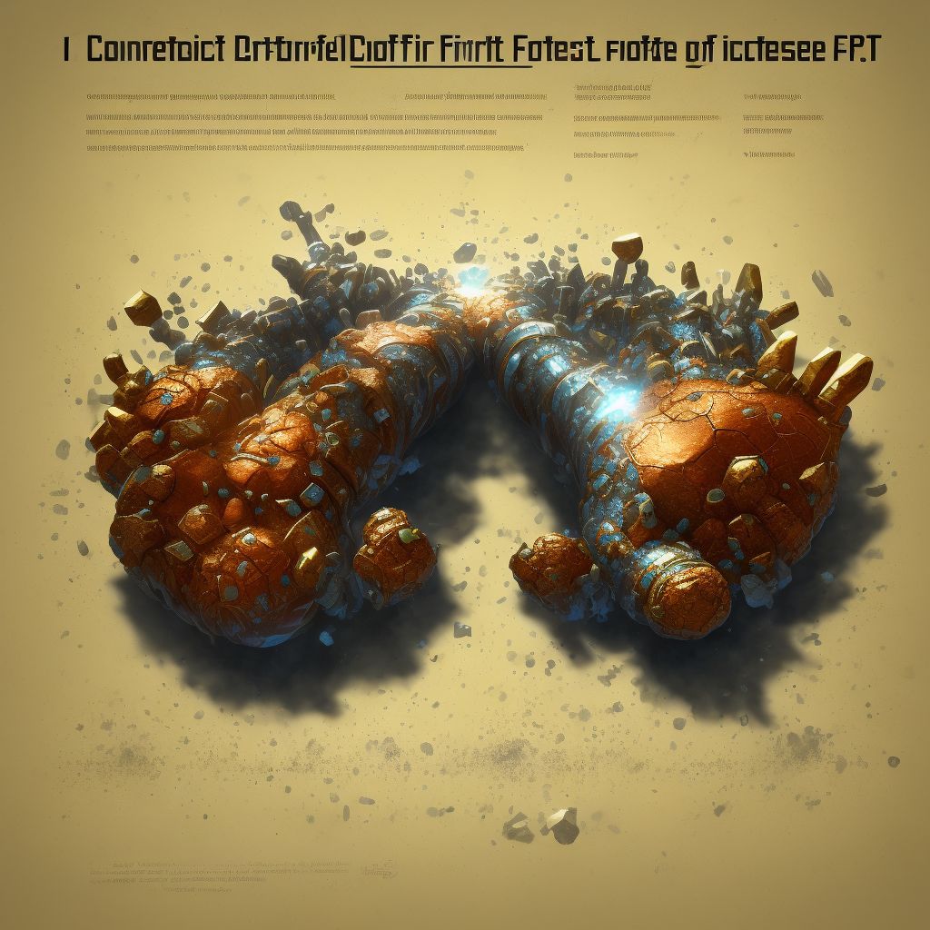 Corrosion of first degree of left foot, initial encounter digital illustration