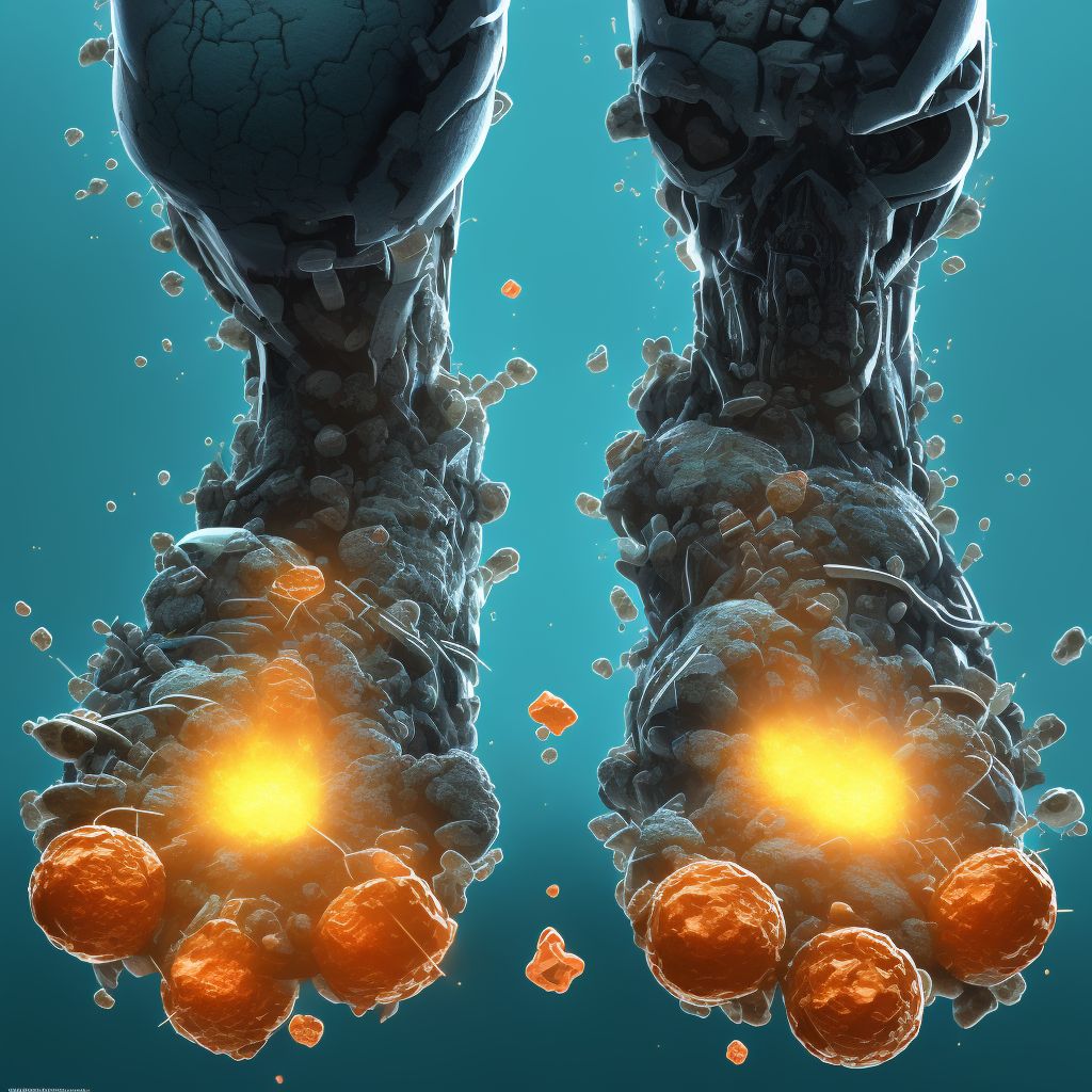 Corrosion of first degree of left foot, subsequent encounter digital illustration