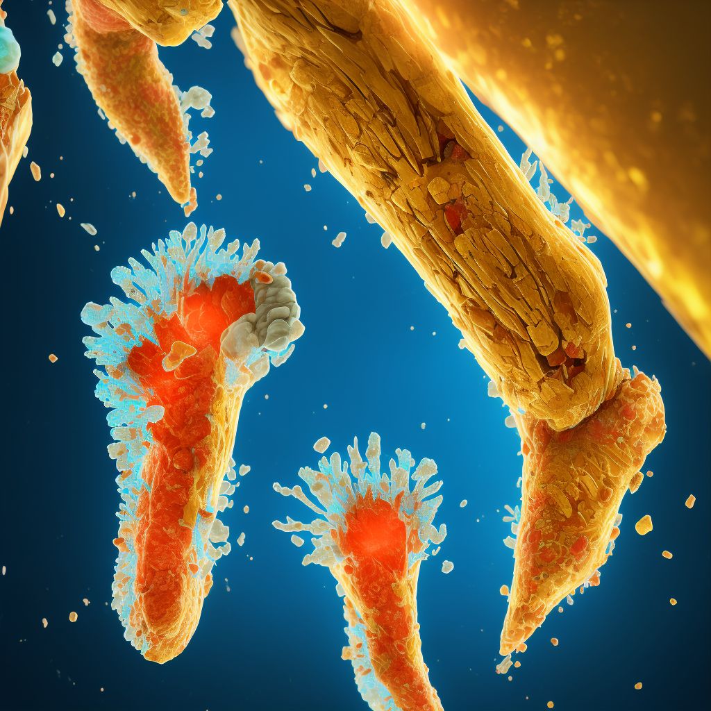 Corrosion of second degree of left foot, sequela digital illustration