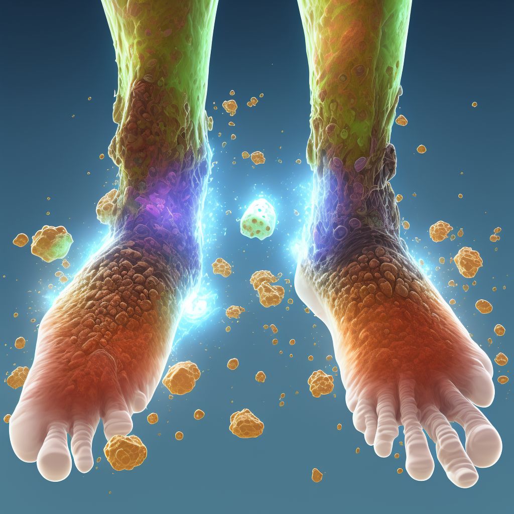 Corrosion of third degree of multiple sites of left ankle and foot, sequela digital illustration