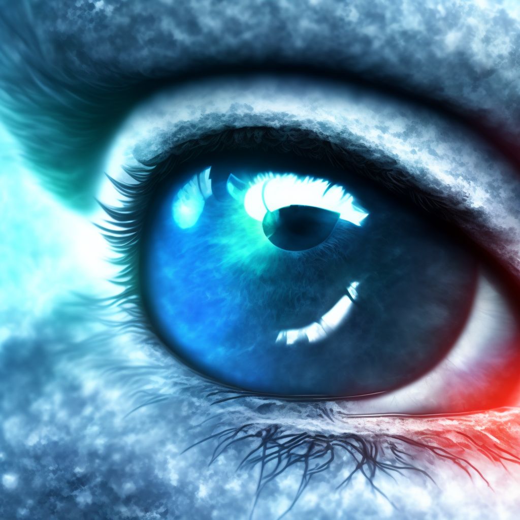 Burn of cornea and conjunctival sac, right eye, subsequent encounter digital illustration