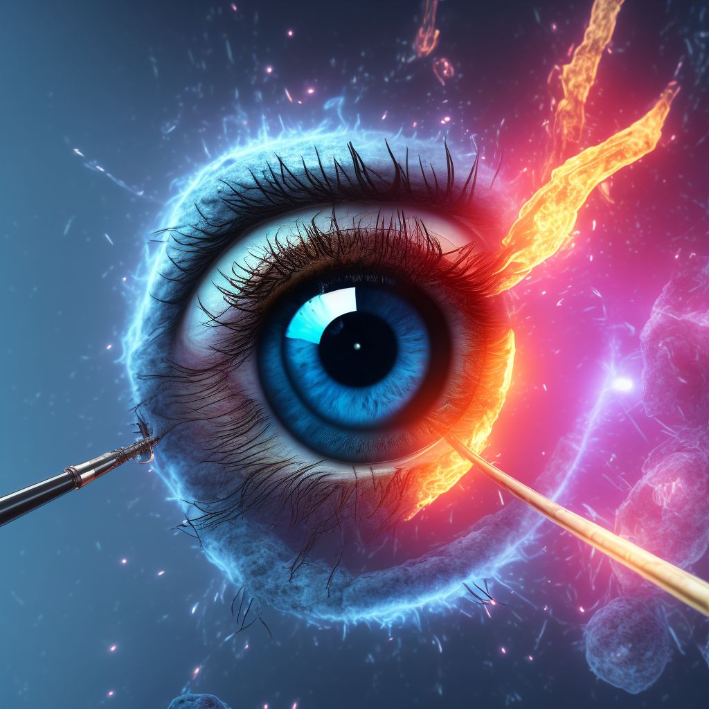 Burn of cornea and conjunctival sac, right eye, sequela digital illustration
