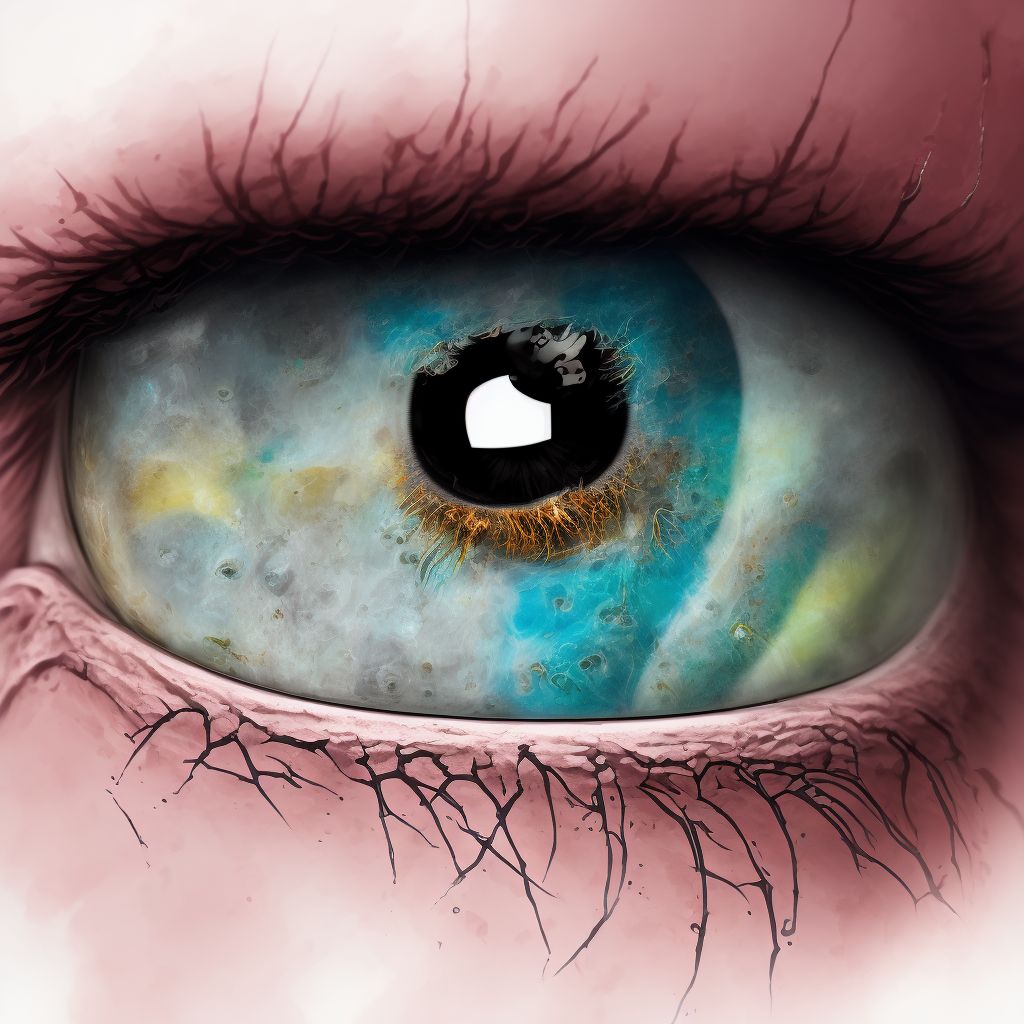 Corrosion of right eyelid and periocular area, initial encounter digital illustration