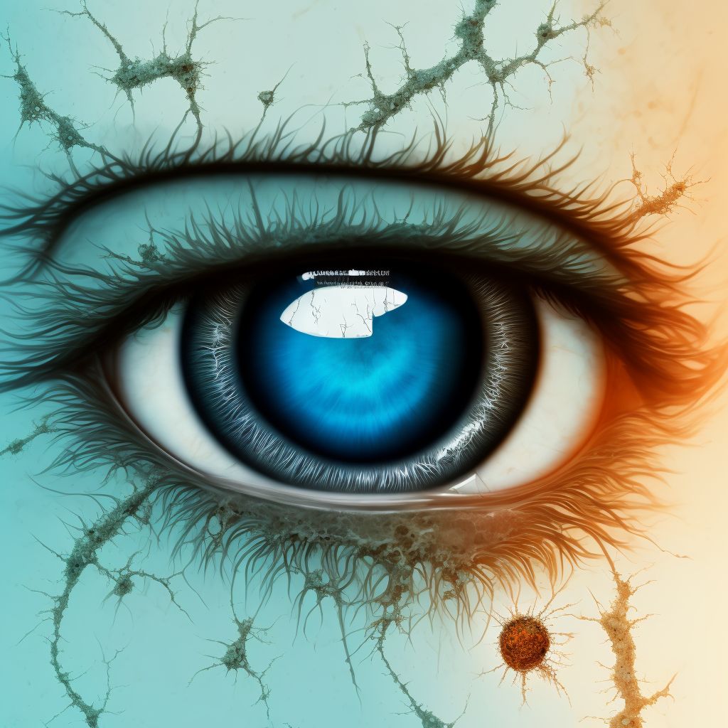 Corrosion of cornea and conjunctival sac, left eye, sequela digital illustration