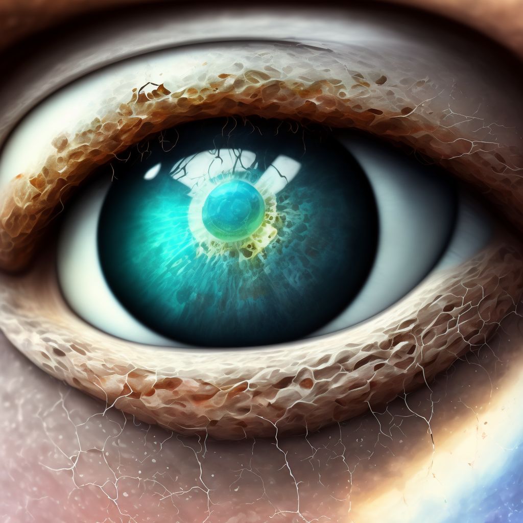 Corrosion of left eye and adnexa, part unspecified, sequela digital illustration