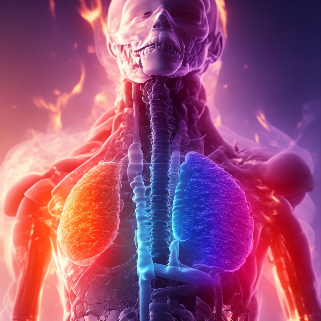 Burn involving larynx and trachea with lung, subsequent encounter digital illustration