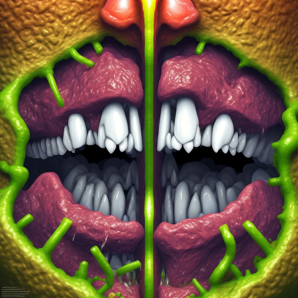 Corrosion of mouth and pharynx, initial encounter digital illustration