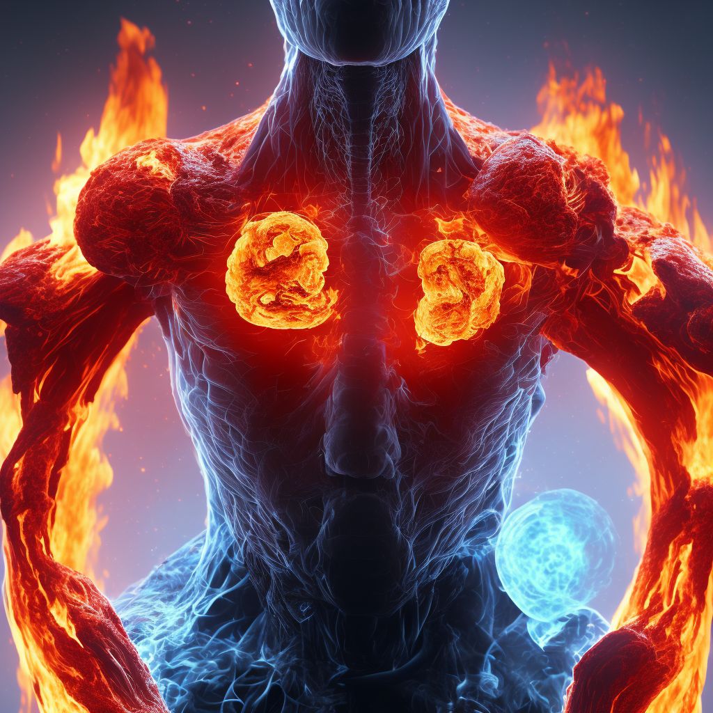 Burns involving 90% or more of body surface with 0% to 9% third degree burns digital illustration