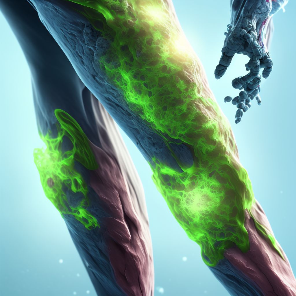 Superficial frostbite of right knee and lower leg, subsequent encounter digital illustration