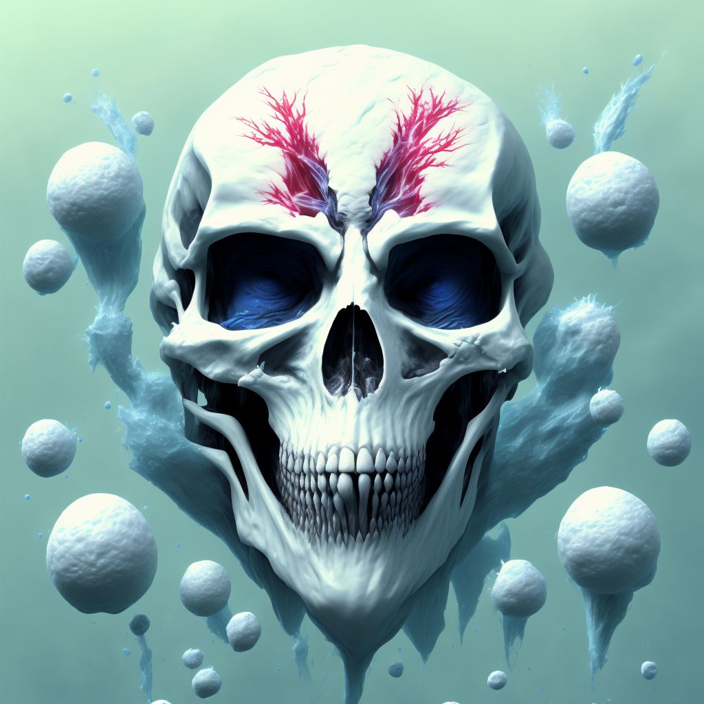 Frostbite with tissue necrosis of right ear, sequela digital illustration