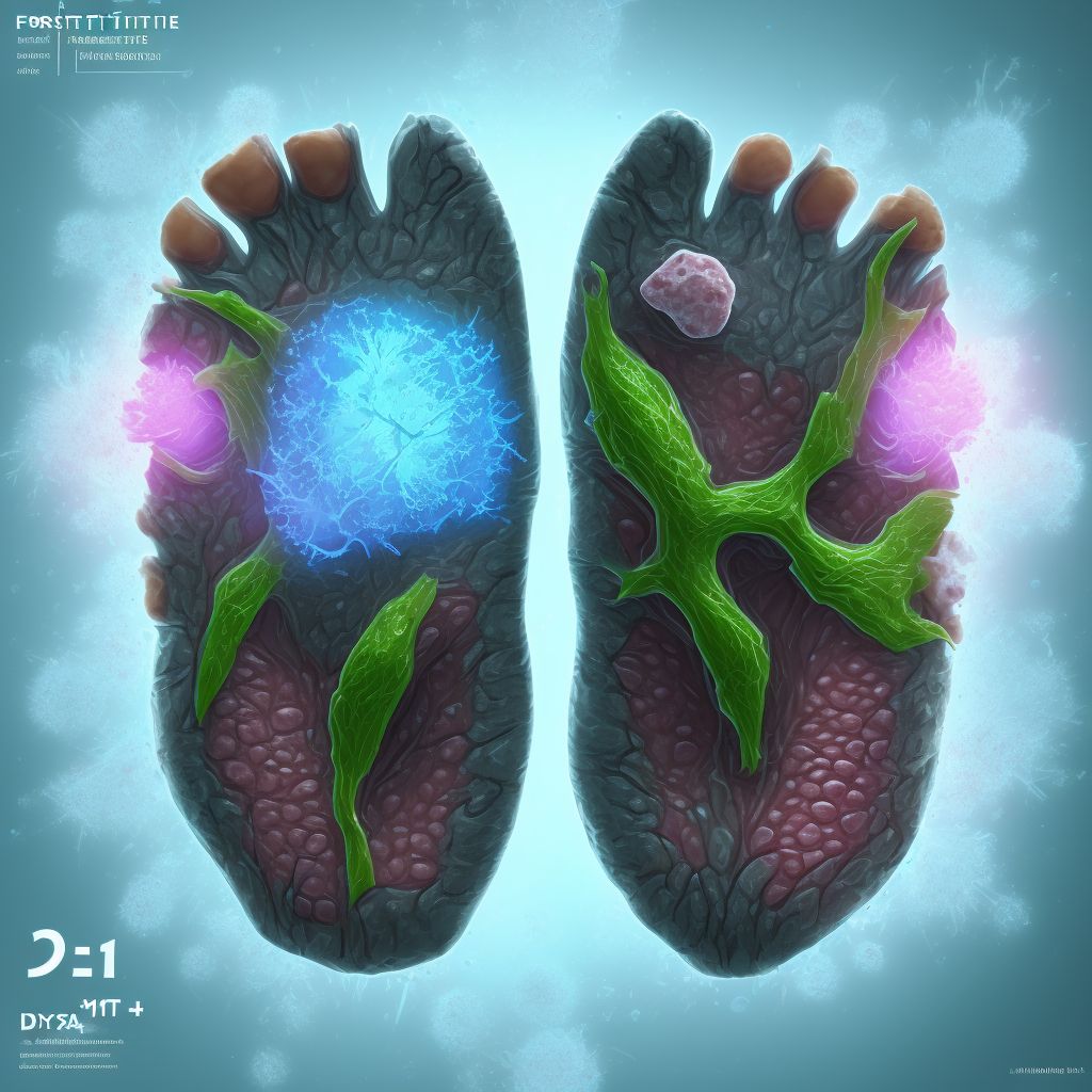 Frostbite with tissue necrosis of unspecified foot, sequela digital illustration