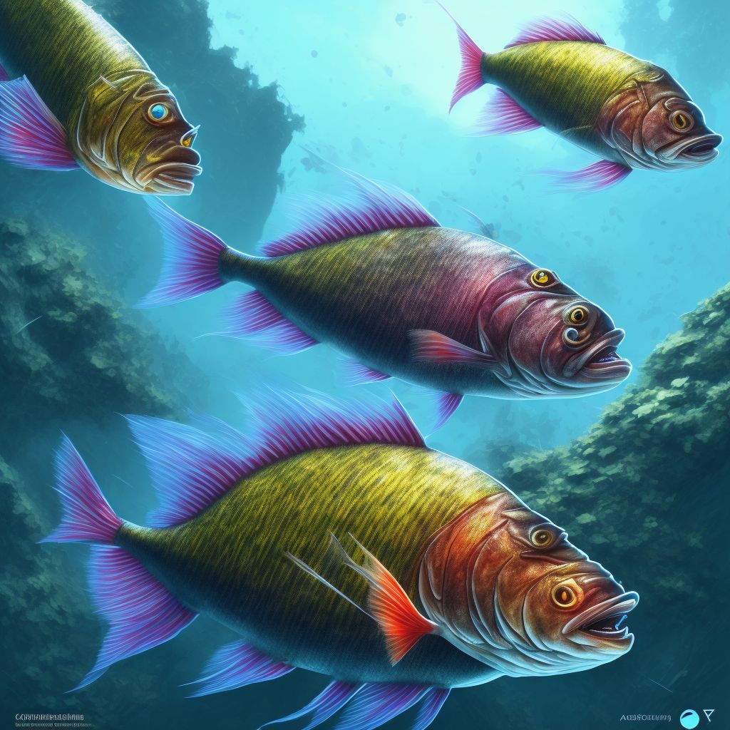 Ciguatera fish poisoning, assault, subsequent encounter digital illustration