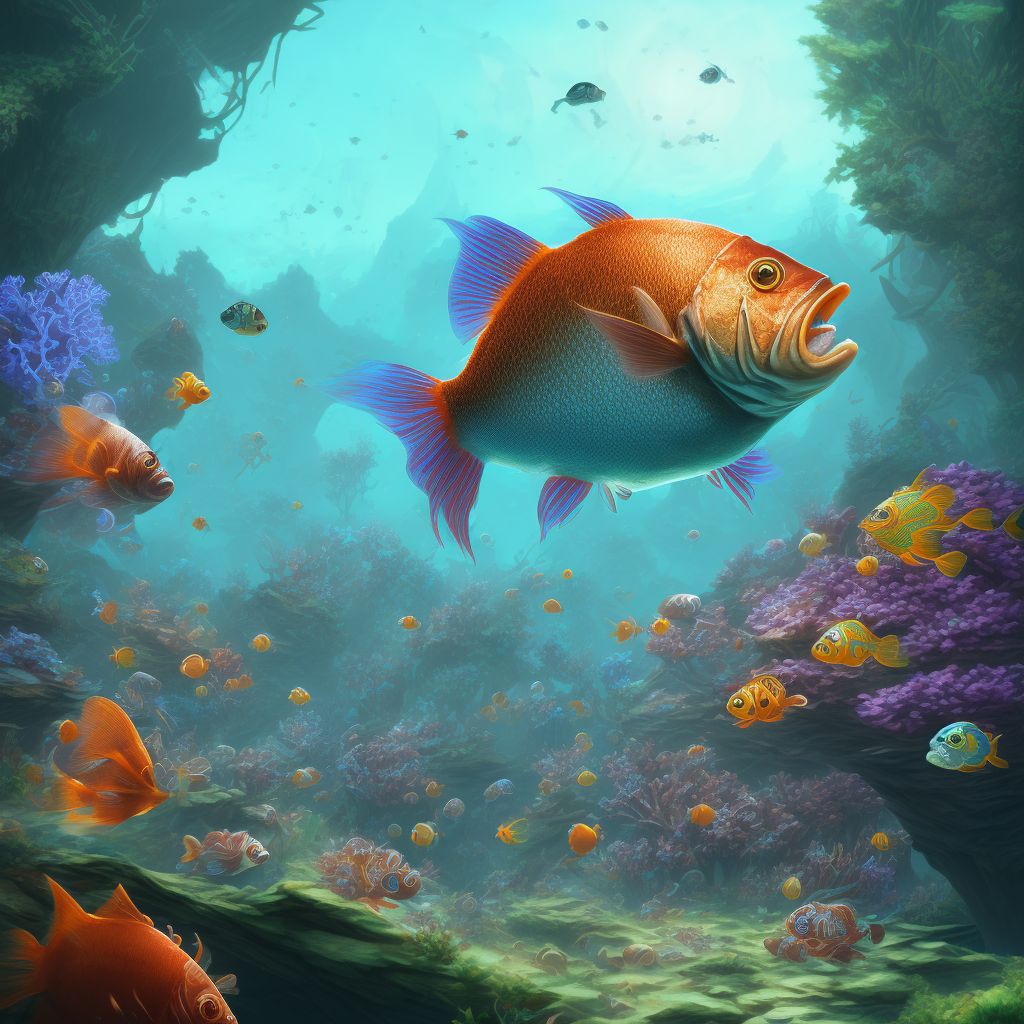 Other fish poisoning, assault, subsequent encounter digital illustration