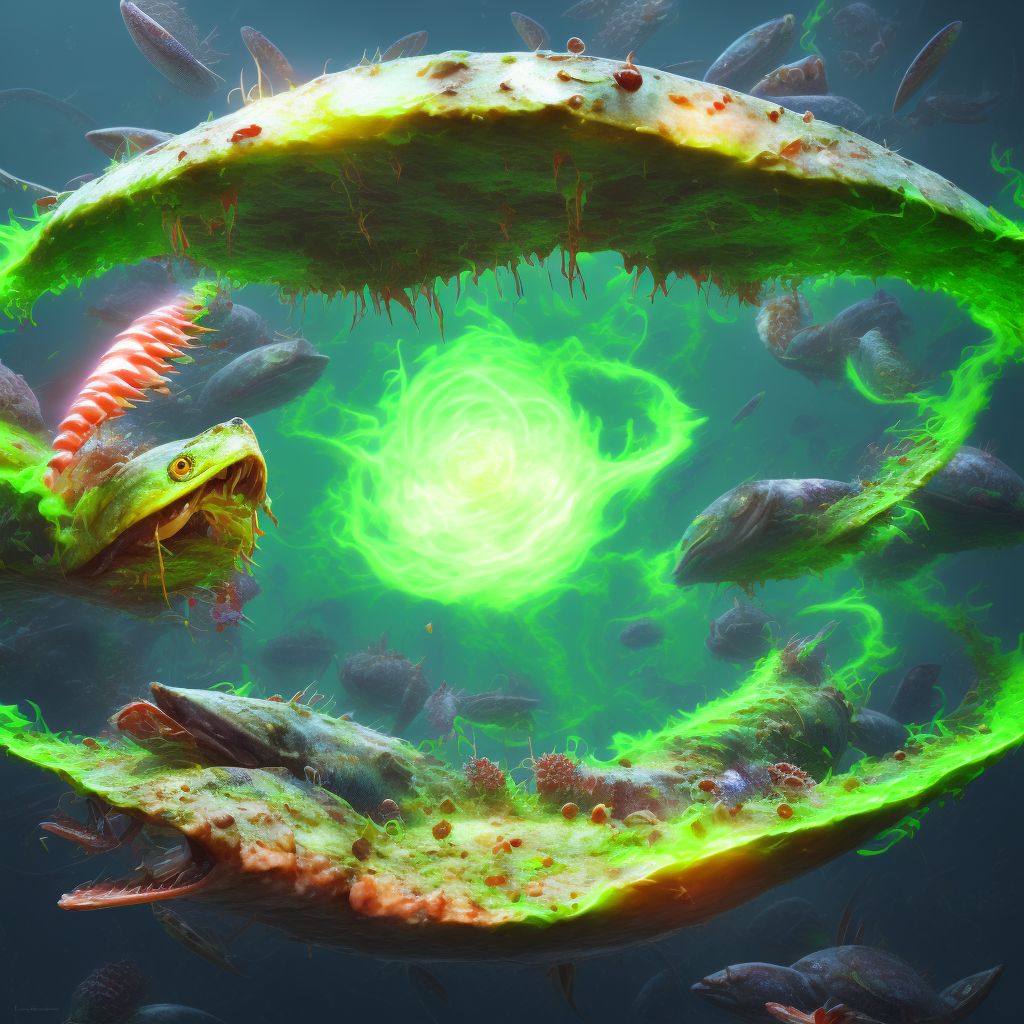 Toxic effect of unspecified seafood, undetermined, subsequent encounter digital illustration