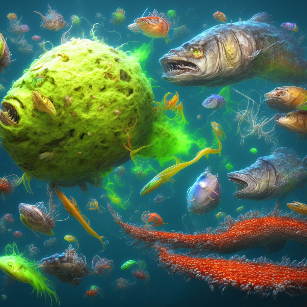 Toxic effect of unspecified seafood, undetermined, sequela digital illustration