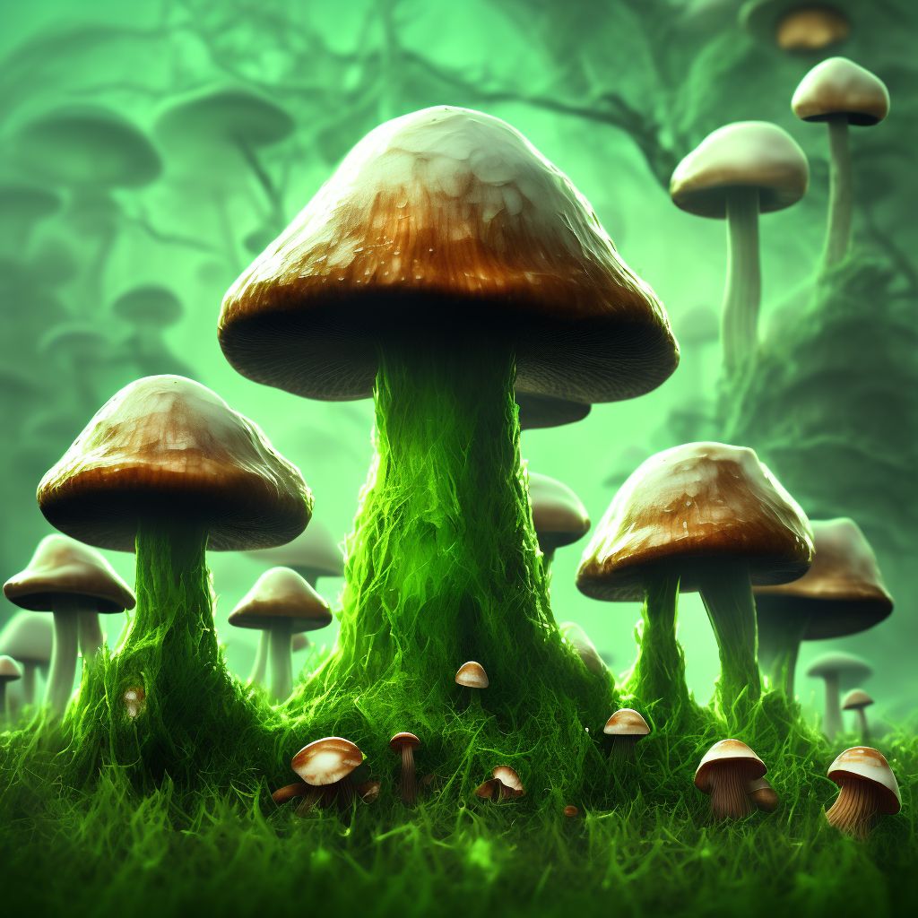 Toxic effect of ingested mushrooms, assault, initial encounter digital illustration