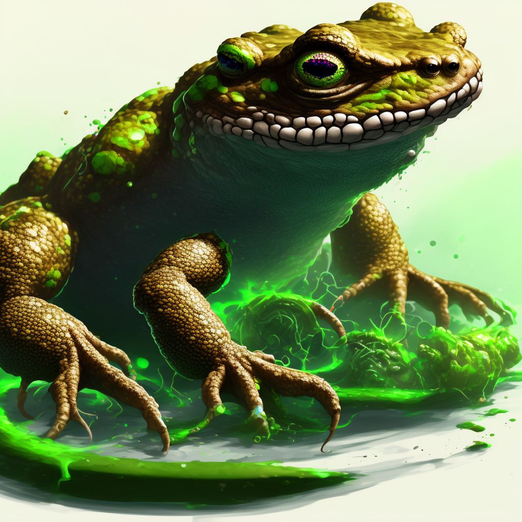 Toxic effect of contact with venomous toad, intentional self-harm, sequela digital illustration