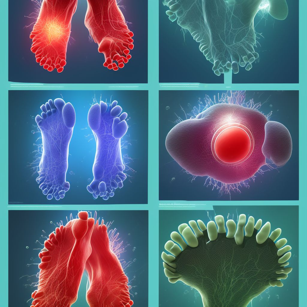 Immersion foot, right foot, initial encounter digital illustration