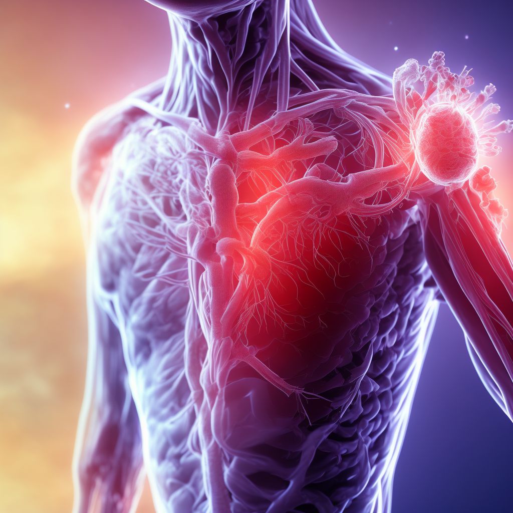 Adhesions due to foreign body accidentally left in body following heart catheterization, initial encounter digital illustration