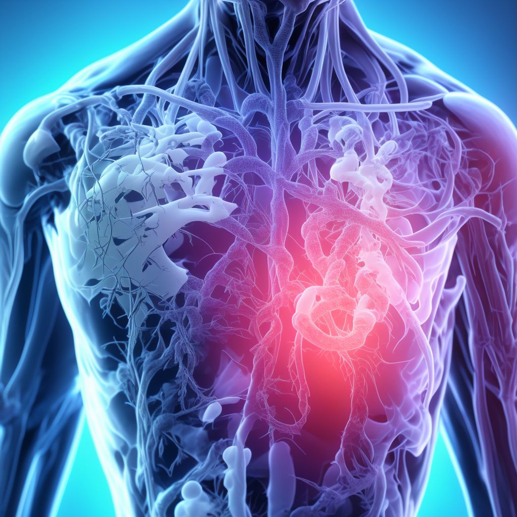 Adhesions due to foreign body accidentally left in body following heart catheterization, subsequent encounter digital illustration