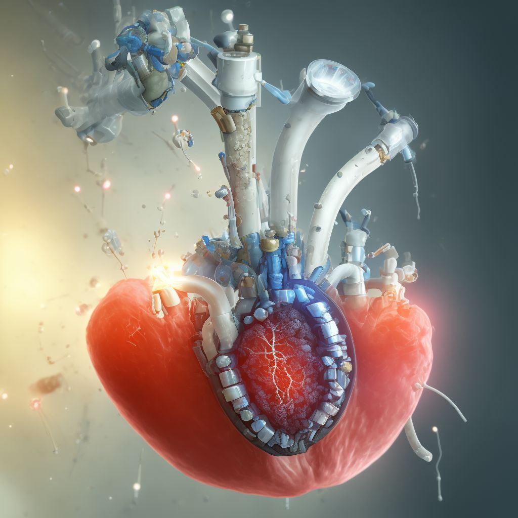 Breakdown (mechanical) of heart valve prosthesis, initial encounter digital illustration