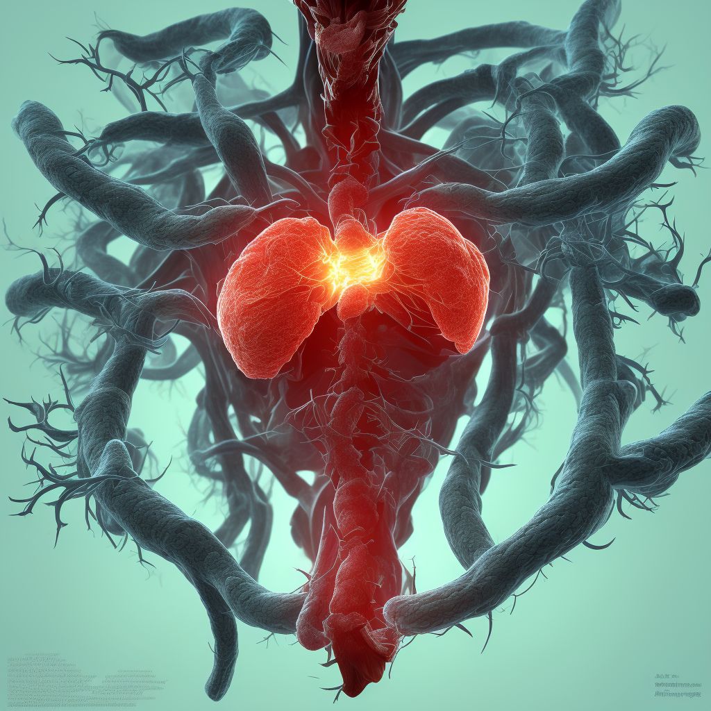 Stenosis of peripheral vascular stent, subsequent encounter digital illustration