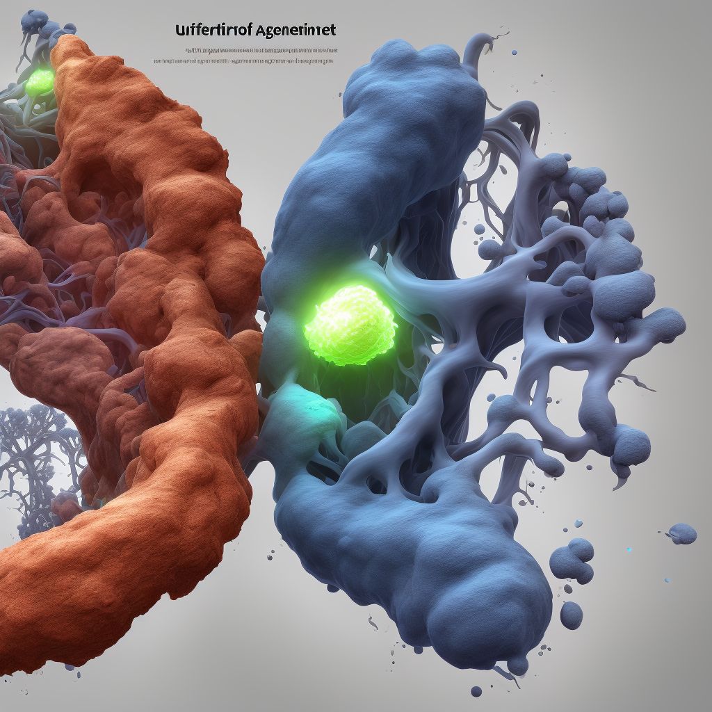 Erosion of implanted ureteral bulking agent to surrounding organ or tissue, sequela digital illustration