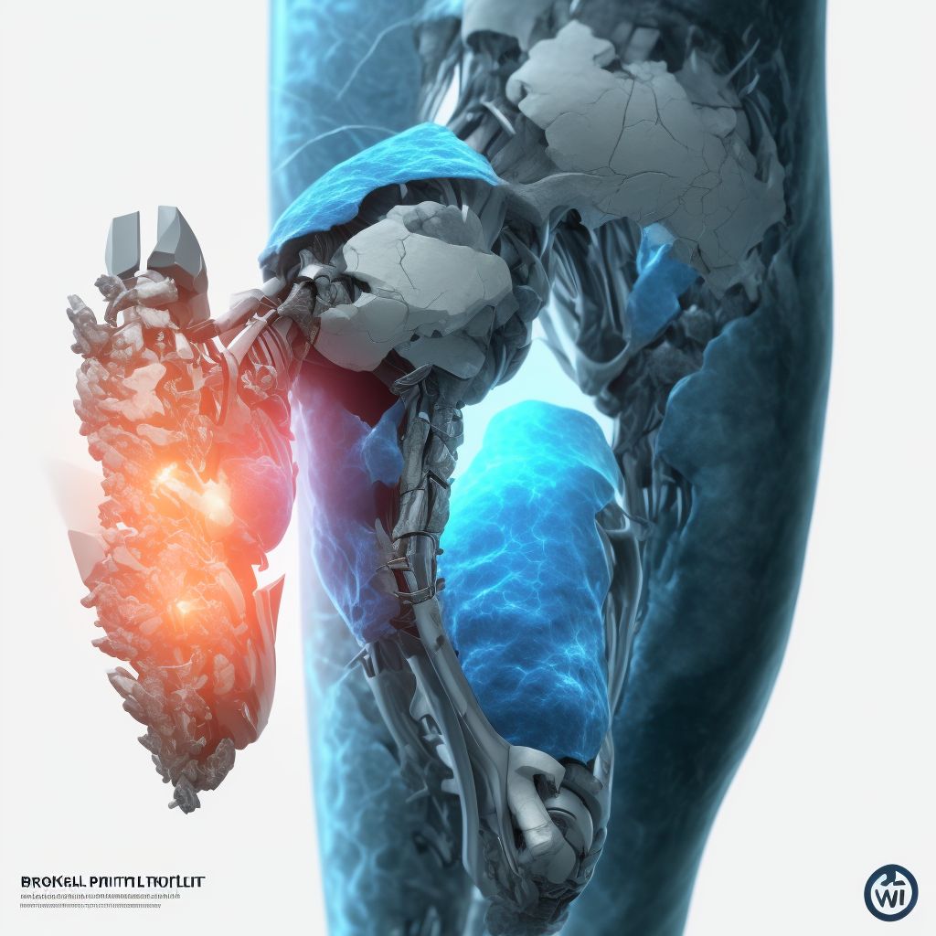 Broken internal right knee prosthesis, sequela digital illustration