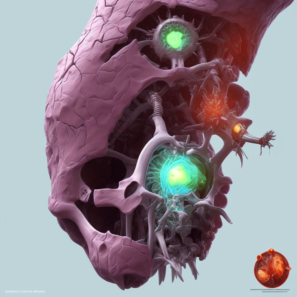 Periprosthetic fracture around internal prosthetic right hip joint, sequela digital illustration