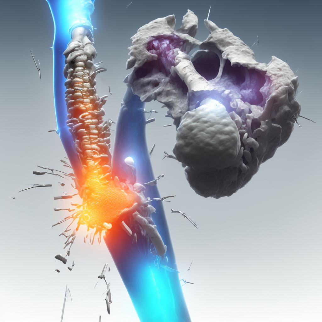 Periprosthetic fracture around internal prosthetic left knee joint, initial encounter digital illustration