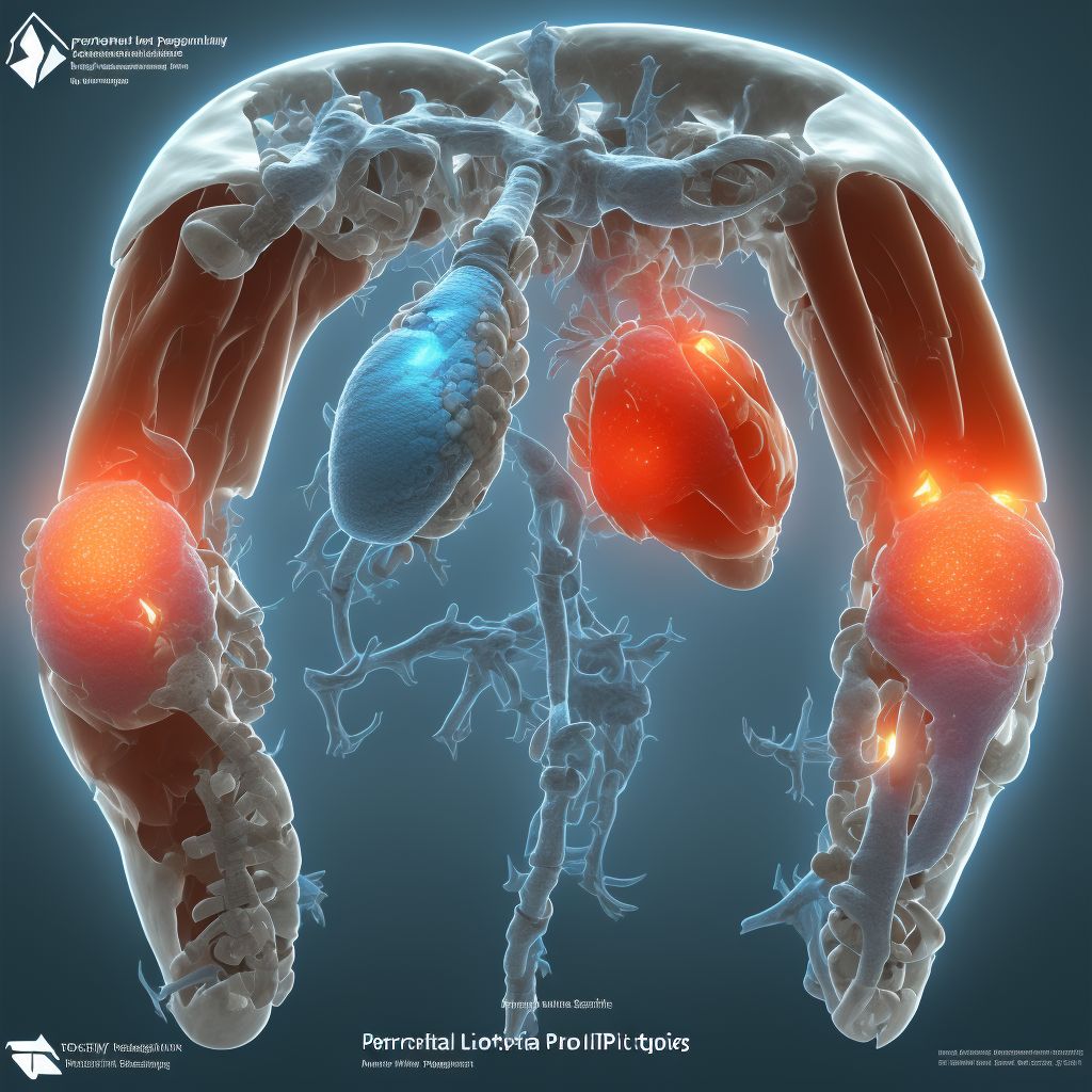 Periprosthetic osteolysis of internal prosthetic right hip joint, sequela digital illustration