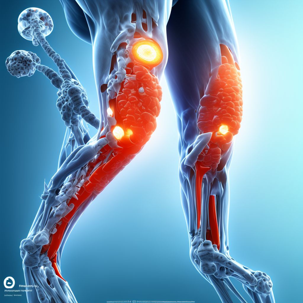 Periprosthetic osteolysis of internal prosthetic right knee joint, subsequent encounter digital illustration