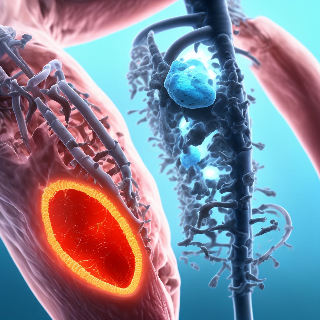 Periprosthetic osteolysis of internal prosthetic left knee joint, initial encounter digital illustration