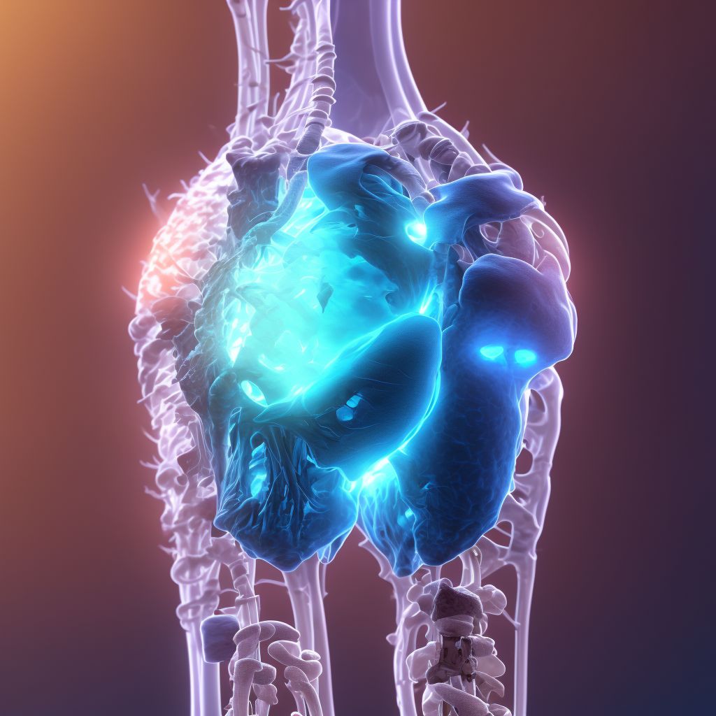 Periprosthetic osteolysis of internal prosthetic left knee joint, subsequent encounter digital illustration