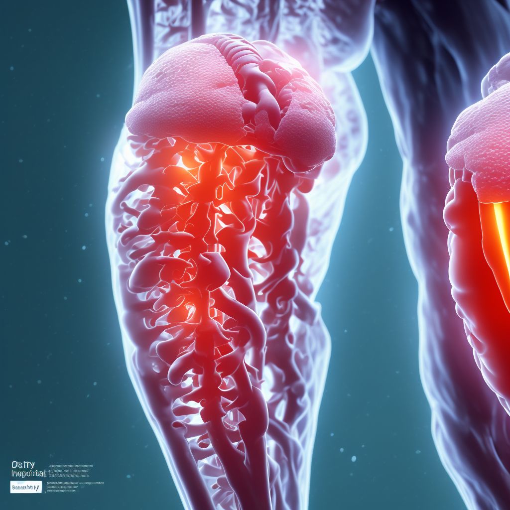 Periprosthetic osteolysis of internal prosthetic left knee joint, sequela digital illustration