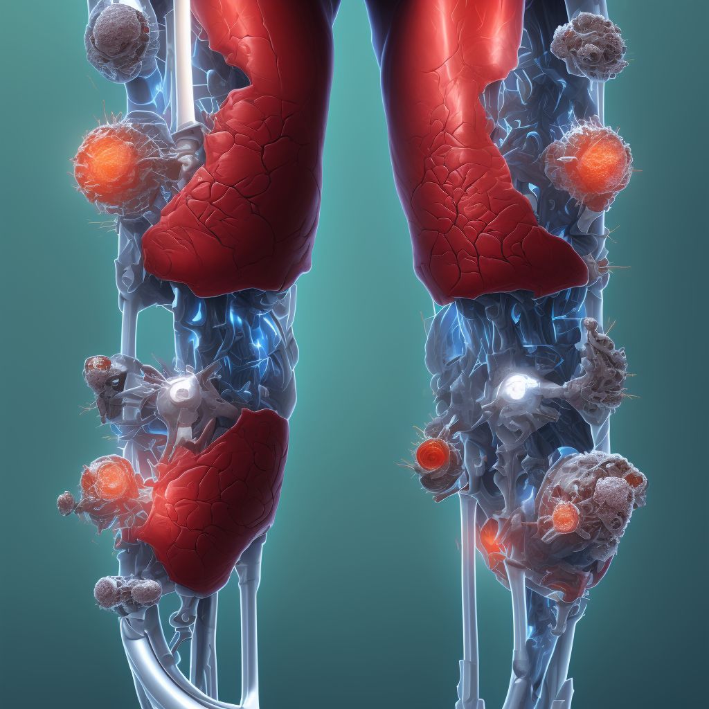 Wear of articular bearing surface of internal prosthetic left knee joint, subsequent encounter digital illustration